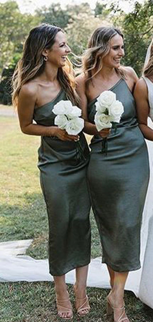 One Shoulder Green Simple Elegant Formal Long Bridesmaid Dresses BD122
