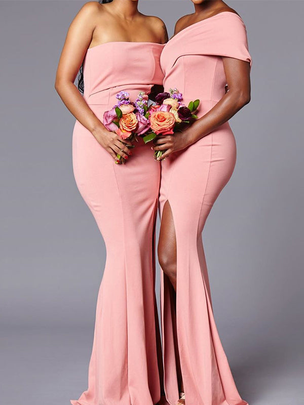 One Shoulder Mermaid Simple Elegant Long Bridesmaid Dresses BD019