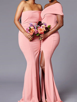 One Shoulder Mermaid Simple Elegant Long Bridesmaid Dresses BD019