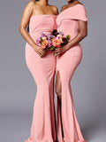One Shoulder Mermaid Simple Elegant Long Bridesmaid Dresses BD019