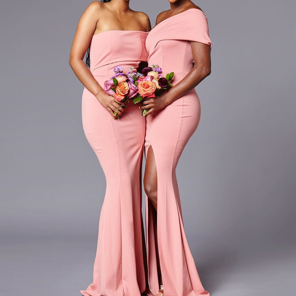 One Shoulder Mermaid Simple Elegant Long Bridesmaid Dresses BD019
