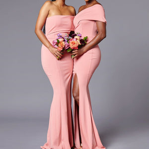 One Shoulder Mermaid Simple Elegant Long Bridesmaid Dresses BD019