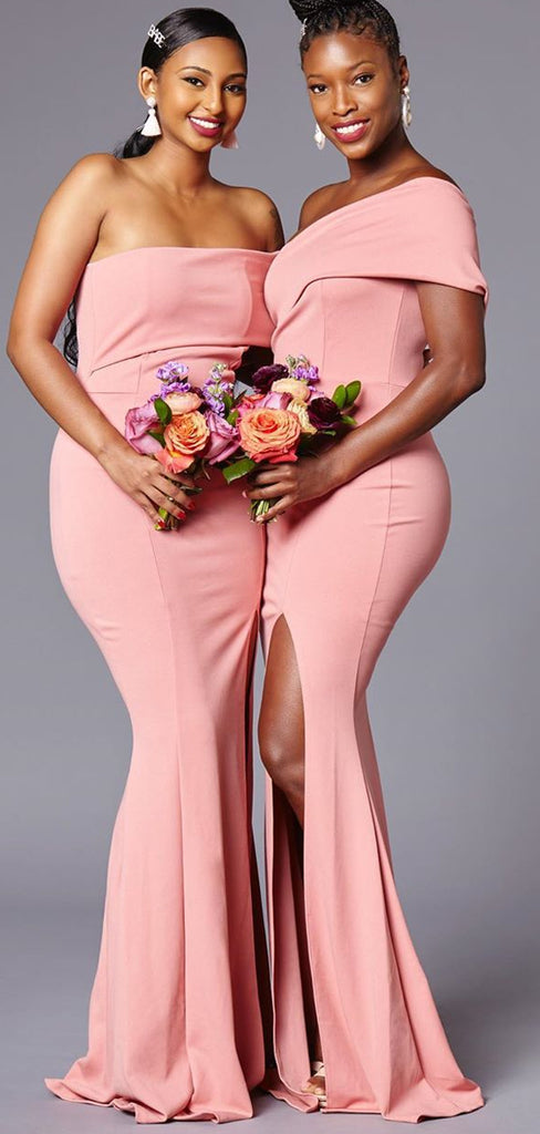 One Shoulder Mermaid Simple Elegant Long Bridesmaid Dresses BD019