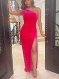 One Shoulder Modest Sleeveless Velvet Mermaid Long Women Evening Prom Dresses PD785