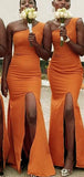 One Shoulder Orange Mermaid Most Popular Elegant Long Formal Bridesmaid Dresses BD135