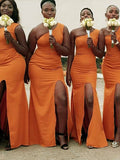 One Shoulder Orange Mermaid Most Popular Elegant Long Formal Bridesmaid Dresses BD135
