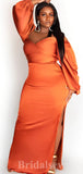 Orange Burnt Long Sleeves Stylish Plus Size Bridesmaid Dresses, Long Mermaid Party Evening Prom Dresses PD924