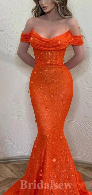 Orange Mermaid Glitter Black Girls Slay Sequin Sparkly Party Women Long Evening Prom Dresses PD654