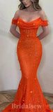 Orange Mermaid Glitter Black Girls Slay Sequin Sparkly Party Women Long Evening Prom Dresses PD654