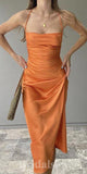 Orange New Mermaid Simple Spaghetti Straps Custom Long Prom Dresses, Formal Bridesmaid Dresses  PD1087