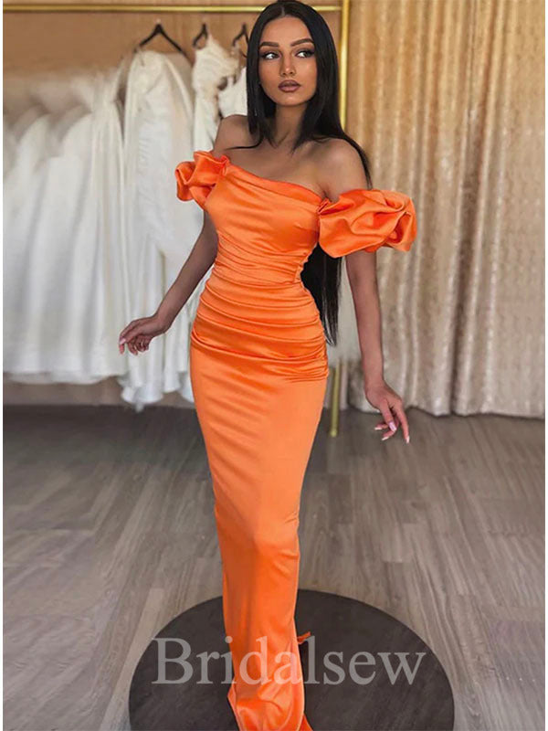 Orange Satin Mermaid Slit Elegant Modest Women Long Evening Prom Dresses PD605