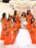 Orange Simple Mermaid Elegant Long Formal Bridesmaid Dresses, Wedding Guest Dress BD162