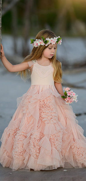 Pink Custom Cute Unique Popular Best Tulle Cinderella Princess Flower Girl Dresses FG012