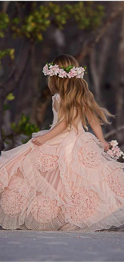 Pink Custom Cute Unique Popular Best Tulle Cinderella Princess Flower Girl Dresses FG012