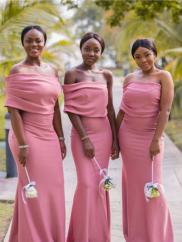 Cheap Pink Mermaid Formal Long Bridesmaid Dresses BD006