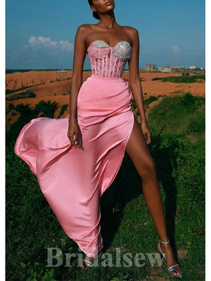 Pink Mermaid Glitter Black Girls Slay Unique Slit Elegant Party Women Long Evening Prom Dresses PD659