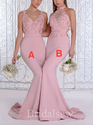 Pink Mermaid Mismatched Popular Elegant Long Formal Bridesmaid Dresses BD145