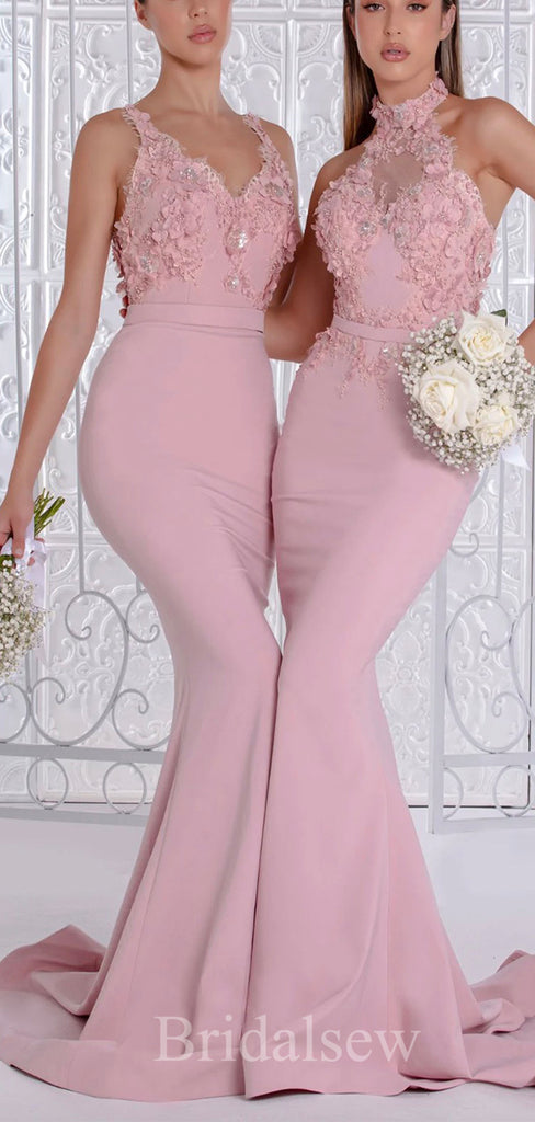 Pink Mermaid Mismatched Popular Elegant Long Formal Bridesmaid Dresses BD145
