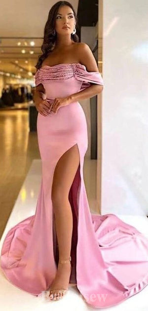 Pink Mermaid Off the Shoulder Elegant Long Modest Evening Prom Dresses, PD1247