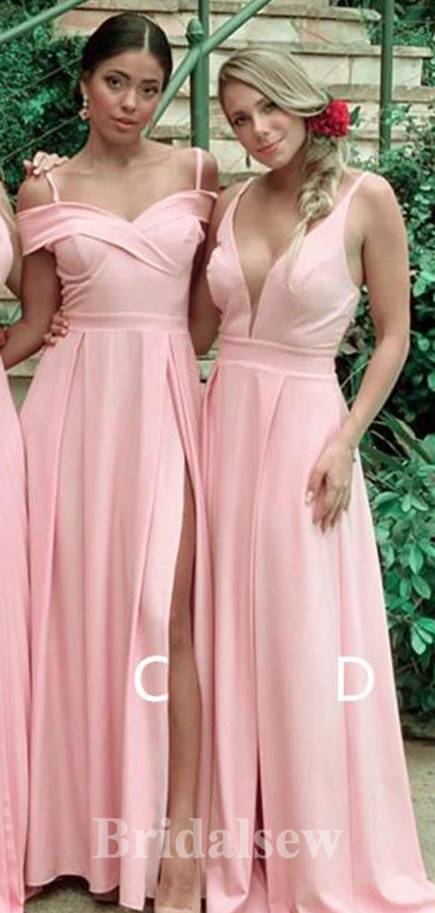 Pink Mismatched Unique Elegant Floor-Length Mermaid Long Formal Bridesmaid Dresses BD186