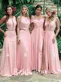 Pink Mismatched Unique Elegant Floor-Length Mermaid Long Formal Bridesmaid Dresses BD186