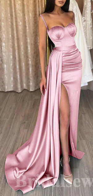Pink Satin Popular Modest Mermaid Elegant Long Party Women Evening Prom Dresses PD686