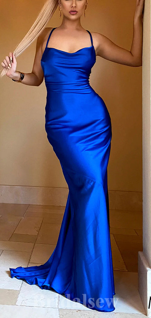 Popular Modest Mermaid Royal Blue Sexy Simple Evening Long Prom Dresses PD166