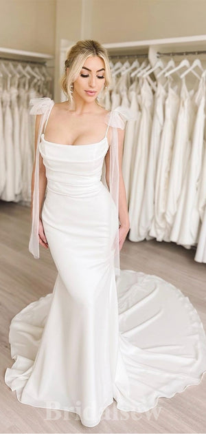 Popular Simple Mermaid Spaghetti Straps Beach Elegant Vintage Long Wedding Dresses WD384