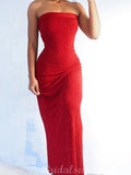 Popular Strapless Simple Mermaid Red Modest Stylish Long Women Party Evening Prom Dresses PD1003