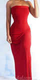 Popular Strapless Simple Mermaid Red Modest Stylish Long Women Party Evening Prom Dresses PD1003