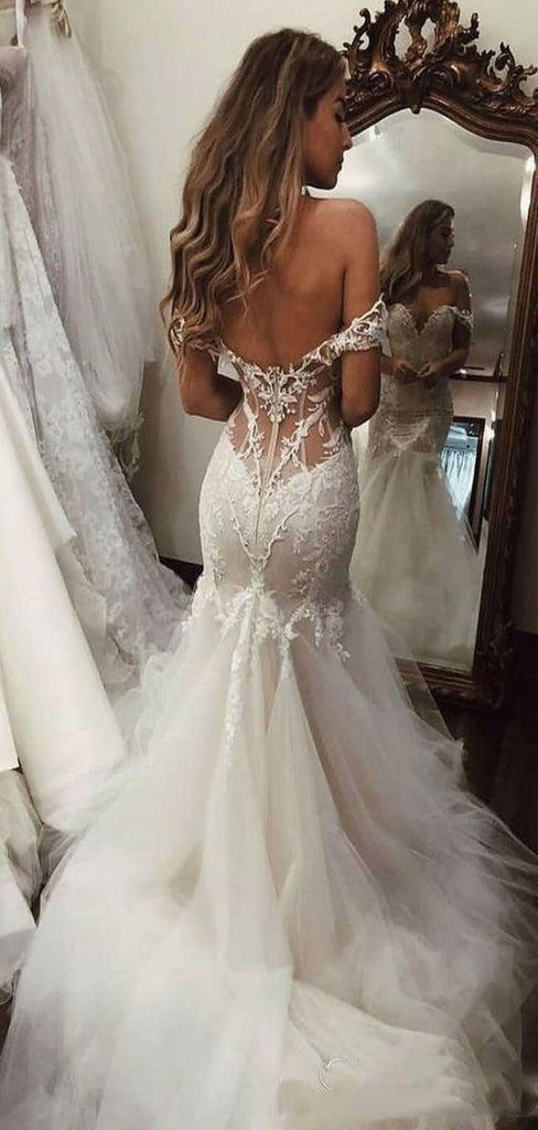 Pretty Mermaid Off the Shoulder Most Popular Wedding Dresses WD020