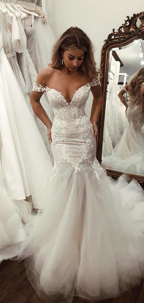 Pretty Mermaid Off the Shoulder Most Popular Wedding Dresses WD020