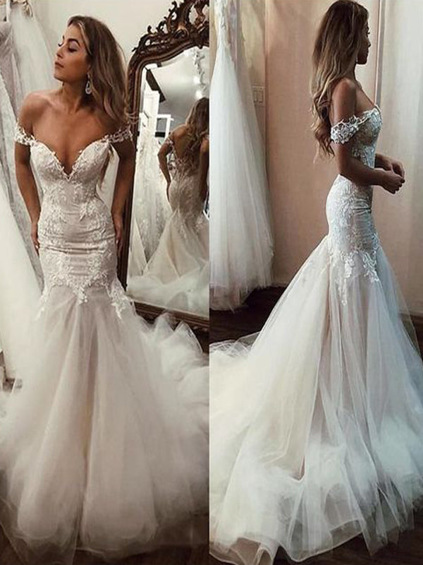 Pretty Mermaid Off the Shoulder Most Popular Wedding Dresses WD020