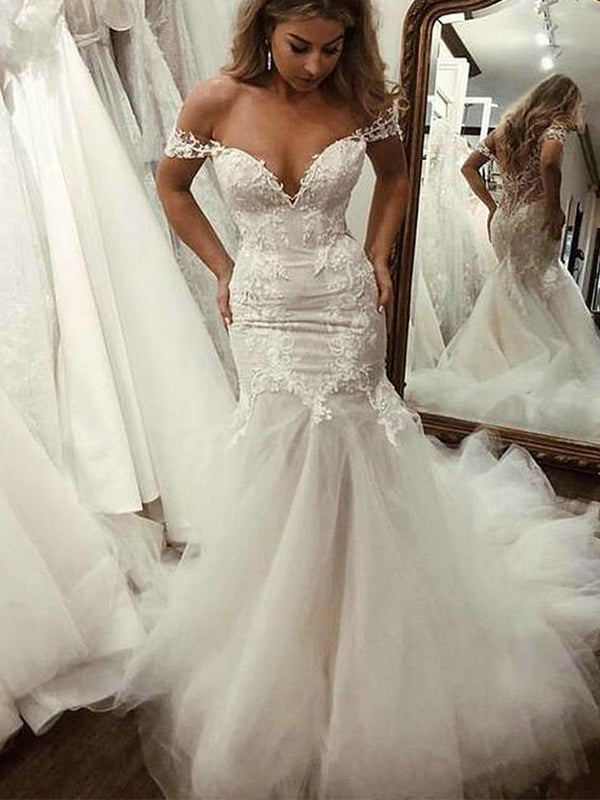 Pretty Mermaid Off the Shoulder Most Popular Wedding Dresses WD020