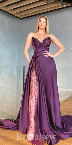 Purple Fashion New Best Strapless Unique Long Elegant Mermaid Stylish Prom Dresses PD1160