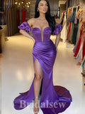 Purple Mermaid Satin Modest New Long Slit Evening Party Prom Dresses PD1194