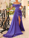 Purple Off The Shoulder Satin Sexy Mermaid Elegant Modest Women Long Evening Prom Dresses PD627