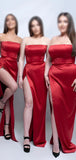 Red Black Strapless Satin Unique Plus Size Elegant Long Beach Formal Bridesmaid Dresses BD231