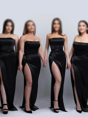 Red Black Strapless Satin Unique Plus Size Elegant Long Beach Formal Bridesmaid Dresses BD231