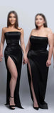 Red Black Strapless Satin Unique Plus Size Elegant Long Beach Formal Bridesmaid Dresses BD231