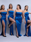 Red Black Strapless Satin Unique Plus Size Elegant Long Beach Formal Bridesmaid Dresses BD231