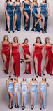 Red Green Cap Sleeves Satin Unique Plus Size Elegant Long Beach Formal Bridesmaid Dresses BD230