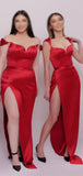 Red Green Cap Sleeves Satin Unique Plus Size Elegant Long Beach Formal Bridesmaid Dresses BD230