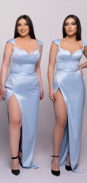 Red Green Cap Sleeves Satin Unique Plus Size Elegant Long Beach Formal Bridesmaid Dresses BD230