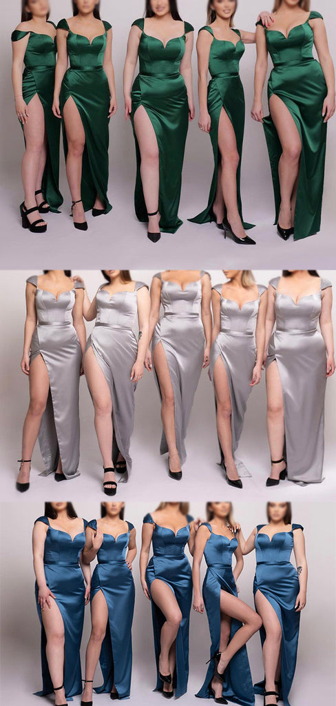 Red Green Cap Sleeves Satin Unique Plus Size Elegant Long Beach Formal Bridesmaid Dresses BD230