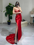 Red Mermaid High Slit Unique Design New Elegant Long Party Evening Prom Dresses PD972