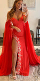 Red Mermaid New Unique Vintage Long Elegant Evening Prom Dresses PD1024