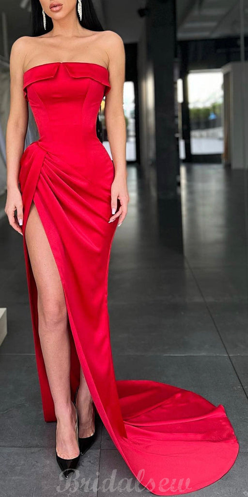 Red Satin Mermaid Best Elegant Formal Black Girls Slay Satin Evening Long Prom Dresses PD530