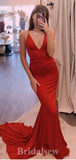 Red Satin Modest Fashion Elegant Mermaid Formal Long Evening Prom Dresses PD1046