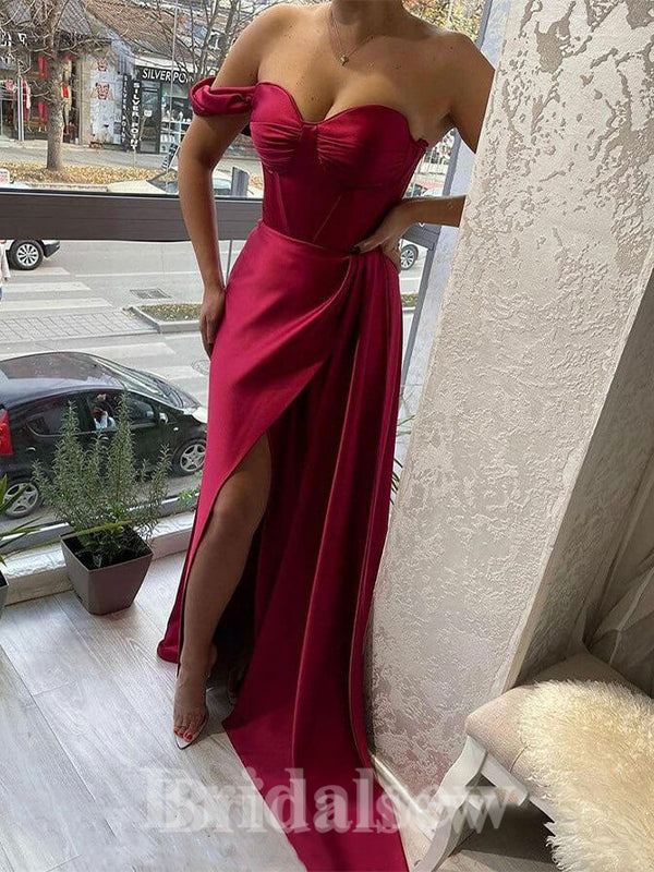 Red Satin Sexy Elegant Unique Modest Long Women Evening Prom Dresses PD755